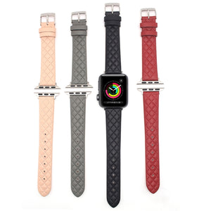 Rhombus Top Layer Cowhide Leather Watch Band For Apple Watch Series 8&7 41mm / SE 2&6&SE&5&4 40mm / 3&2&1 38mm (Red)