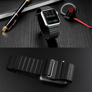 For Apple Watch 38/40/41mm Loop Magnetic Closure Clasp PU Leather Watchband(Black)