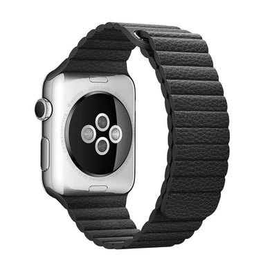 For Apple Watch 38/40/41mm Loop Magnetic Closure Clasp PU Leather Watchband(Black)