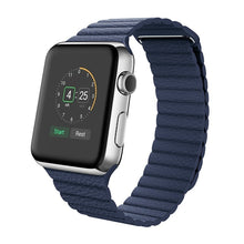 For Apple Watch 38/40/41mm Loop Magnetic Closure Clasp PU Leather Watchband(Dark Blue)