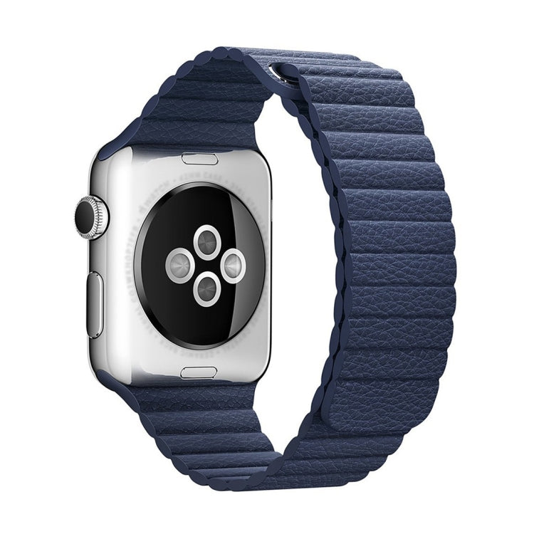 For Apple Watch 38/40/41mm Loop Magnetic Closure Clasp PU Leather Watchband(Dark Blue)