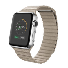 For Apple Watch 38/40/41mm Loop Magnetic Closure Clasp PU Leather Watchband(Khaki)