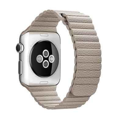 For Apple Watch 38/40/41mm Loop Magnetic Closure Clasp PU Leather Watchband(Khaki)