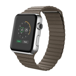 For Apple Watch 38/40/41mm Loop Magnetic Closure Clasp PU Leather Watchband(Brown)