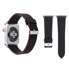 For Apple Watch Series 8&7 41mm / SE 2&6&SE&5&4 40mm / 3&2&1 38mm Simple Fashion Genuine Leather Hole Pattern Watch Band(Black)