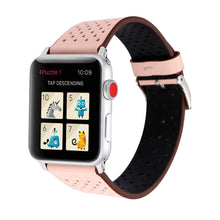 For Apple Watch Series 8&7 41mm / SE 2&6&SE&5&4 40mm / 3&2&1 38mm Simple Fashion Genuine Leather Hole Pattern Watch Band(Pink)