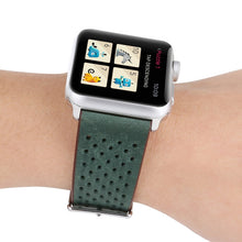 For Apple Watch Series 8&7 41mm / SE 2&6&SE&5&4 40mm / 3&2&1 38mm Simple Fashion Genuine Leather Hole Pattern Watch Band(Green)