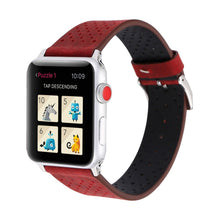 For Apple Watch Series 8&7 41mm / SE 2&6&SE&5&4 40mm / 3&2&1 38mm Simple Fashion Genuine Leather Hole Pattern Watch Band(Red)