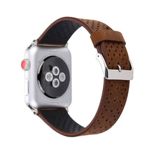 For Apple Watch Series 8&7 41mm / SE 2&6&SE&5&4 40mm / 3&2&1 38mm Simple Fashion Genuine Leather Hole Pattern Watch Band(Brown)
