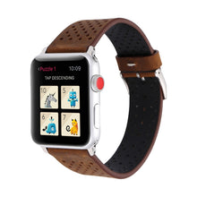 For Apple Watch Series 8&7 41mm / SE 2&6&SE&5&4 40mm / 3&2&1 38mm Simple Fashion Genuine Leather Hole Pattern Watch Band(Brown)