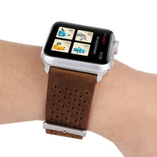 For Apple Watch Series 8&7 41mm / SE 2&6&SE&5&4 40mm / 3&2&1 38mm Simple Fashion Genuine Leather Hole Pattern Watch Band(Brown)