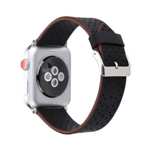 For Apple Watch Ultra 49mm / Series 8&7 45mm / SE 2&6&SE&5&4 44mm / 3&2&1 42mm Simple Fashion Genuine Leather Hole Pattern Watch Band(Black)
