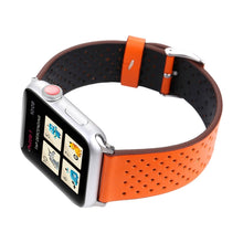 For Apple Watch Ultra 49mm / Series 8&7 45mm / SE 2&6&SE&5&4 44mm / 3&2&1 42mm Simple Fashion Genuine Leather Hole Pattern Watch Band(Orange)