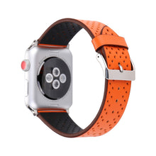 For Apple Watch Ultra 49mm / Series 8&7 45mm / SE 2&6&SE&5&4 44mm / 3&2&1 42mm Simple Fashion Genuine Leather Hole Pattern Watch Band(Orange)