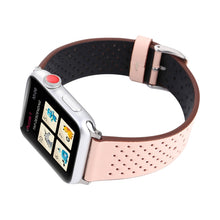 For Apple Watch Ultra 49mm / Series 8&7 45mm / SE 2&6&SE&5&4 44mm / 3&2&1 42mm Simple Fashion Genuine Leather Hole Pattern Watch Band(Pink)