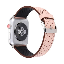 For Apple Watch Ultra 49mm / Series 8&7 45mm / SE 2&6&SE&5&4 44mm / 3&2&1 42mm Simple Fashion Genuine Leather Hole Pattern Watch Band(Pink)