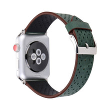 For Apple Watch Ultra 49mm / Series 8&7 45mm / SE 2&6&SE&5&4 44mm / 3&2&1 42mm Simple Fashion Genuine Leather Hole Pattern Watch Band(Green)