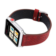 For Apple Watch Ultra 49mm / Series 8&7 45mm / SE 2&6&SE&5&4 44mm / 3&2&1 42mm Simple Fashion Genuine Leather Hole Pattern Watch Band(Red)