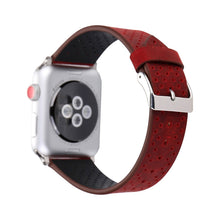For Apple Watch Ultra 49mm / Series 8&7 45mm / SE 2&6&SE&5&4 44mm / 3&2&1 42mm Simple Fashion Genuine Leather Hole Pattern Watch Band(Red)