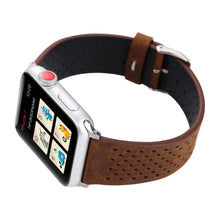 For Apple Watch Ultra 49mm / Series 8&7 45mm / SE 2&6&SE&5&4 44mm / 3&2&1 42mm Simple Fashion Genuine Leather Hole Pattern Watch Band(Brown)