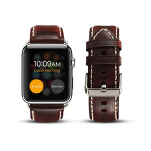 Denior Oil Wax Retro Watch Leather Watch Band for Apple Watch Series 7 45mm / 6 & SE & 5 & 4 44mm / 3 & 2 & 1 42mm (Dark Red)