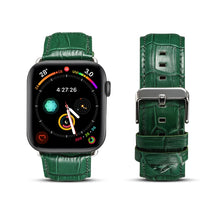 Denior Crocodile Grain Watch Cowhide Leather Watch Band for Apple Watch Series 7 45mm / 6 & SE & 5 & 4 44mm / 3 & 2 & 1 42mm (Green)