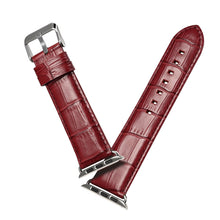 Denior Crocodile Grain Watch Cowhide Leather Watch Band for Apple Watch Series 8&7 41mm / SE 2&6&SE&5&4 40mm / 3&2&1 38mm (Dark Red)