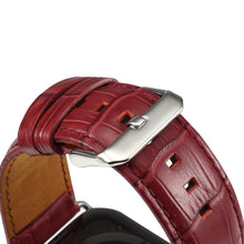 Denior Crocodile Grain Watch Cowhide Leather Watch Band for Apple Watch Series 8&7 41mm / SE 2&6&SE&5&4 40mm / 3&2&1 38mm (Dark Red)