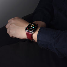 Denior Crocodile Grain Watch Cowhide Leather Watch Band for Apple Watch Series 8&7 41mm / SE 2&6&SE&5&4 40mm / 3&2&1 38mm (Dark Red)