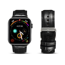 Denior Crocodile Grain Watch Cowhide Leather Watch Band for Apple Watch Series 7 41mm / 6 & SE & 5 & 4 40mm / 3 & 2 & 1 38mm (Black)