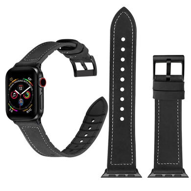 Solid Color TPU + Stainless Steel Watch Band for Apple Watch Series 7 45mm / 6 & SE & 5 & 4 44mm / 3 & 2 & 1 42mm(Black)
