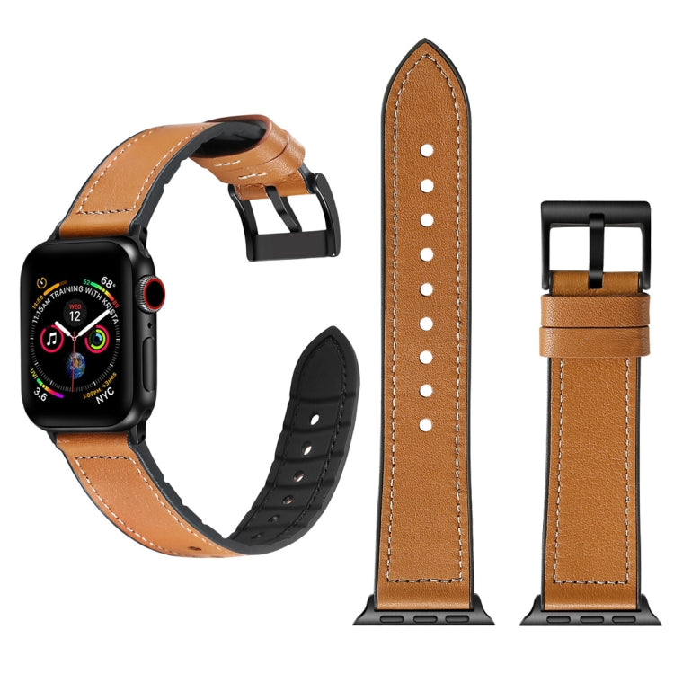 Solid Color TPU + Stainless Steel Watch Band for Apple Watch Series 7 41mm / 6 & SE & 5 & 4 40mm / 3 & 2 & 1 38mm(Brown)