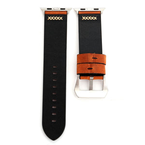 For Apple Watch 45mm 44mm 42mm Retro XX Line Pattern Genuine Leather Wrist Watch Band(Coffee)