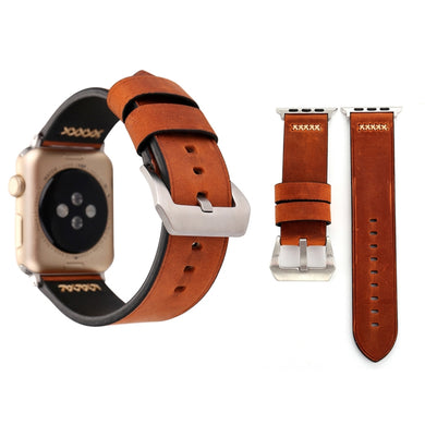 For Apple Watch 45mm 44mm 42mm Retro XX Line Pattern Genuine Leather Wrist Watch Band(Coffee)