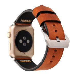 For Apple Watch 45mm 44mm 42mm Retro XX Line Pattern Genuine Leather Wrist Watch Band(Coffee)