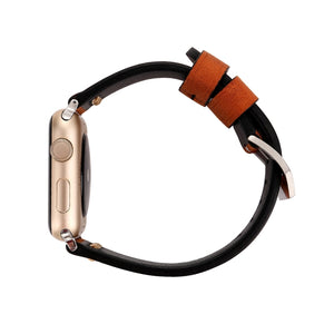 For Apple Watch 45mm 44mm 42mm Retro XX Line Pattern Genuine Leather Wrist Watch Band(Coffee)