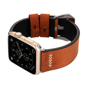 For Apple Watch 45mm 44mm 42mm Retro XX Line Pattern Genuine Leather Wrist Watch Band(Coffee)