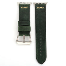 For Apple Watch 45mm 44mm 42mm Retro XX Line Pattern Genuine Leather Wrist Watch Band(Green)