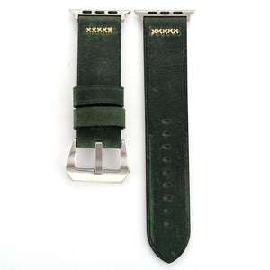 For Apple Watch 45mm 44mm 42mm Retro XX Line Pattern Genuine Leather Wrist Watch Band(Green)