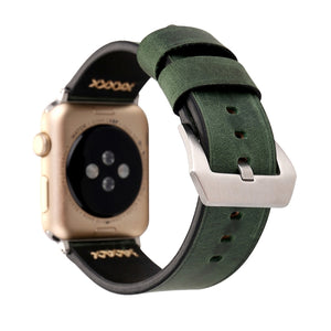 For Apple Watch 45mm 44mm 42mm Retro XX Line Pattern Genuine Leather Wrist Watch Band(Green)