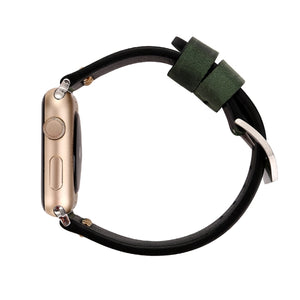 For Apple Watch 45mm 44mm 42mm Retro XX Line Pattern Genuine Leather Wrist Watch Band(Green)