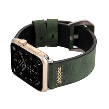 For Apple Watch 45mm 44mm 42mm Retro XX Line Pattern Genuine Leather Wrist Watch Band(Green)