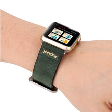 For Apple Watch 45mm 44mm 42mm Retro XX Line Pattern Genuine Leather Wrist Watch Band(Green)