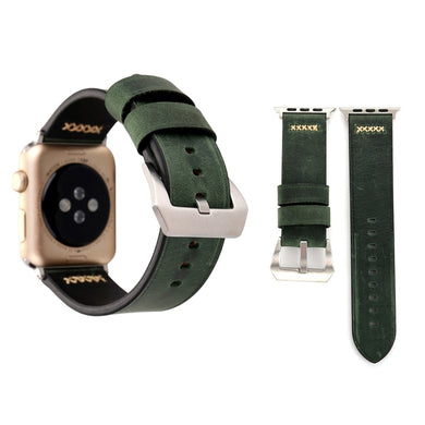 For Apple Watch 45mm 44mm 42mm Retro XX Line Pattern Genuine Leather Wrist Watch Band(Green)