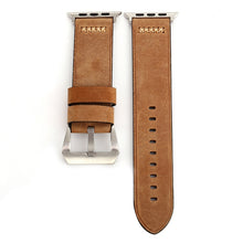 For Apple Watch 45mm 44mm 42mm Retro XX Line Pattern Genuine Leather Wrist Watch Band(Khaki)