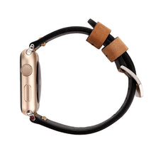 For Apple Watch 45mm 44mm 42mm Retro XX Line Pattern Genuine Leather Wrist Watch Band(Khaki)
