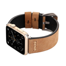 For Apple Watch 45mm 44mm 42mm Retro XX Line Pattern Genuine Leather Wrist Watch Band(Khaki)
