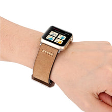 For Apple Watch 45mm 44mm 42mm Retro XX Line Pattern Genuine Leather Wrist Watch Band(Khaki)