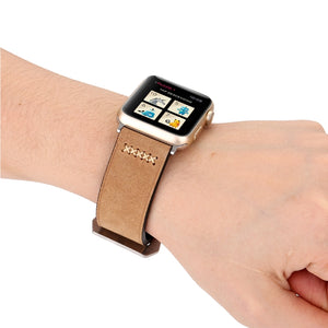 For Apple Watch 45mm 44mm 42mm Retro XX Line Pattern Genuine Leather Wrist Watch Band(Khaki)