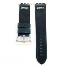 For Apple Watch 45mm 44mm 42mm Retro XX Line Pattern Genuine Leather Wrist Watch Band(Blue)